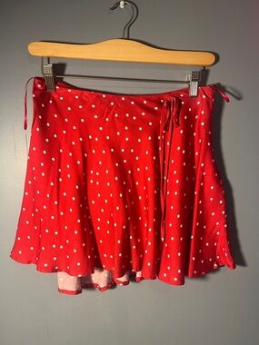Francesca's Collections Red Polka Dot Mini Skirt with Tie Waist